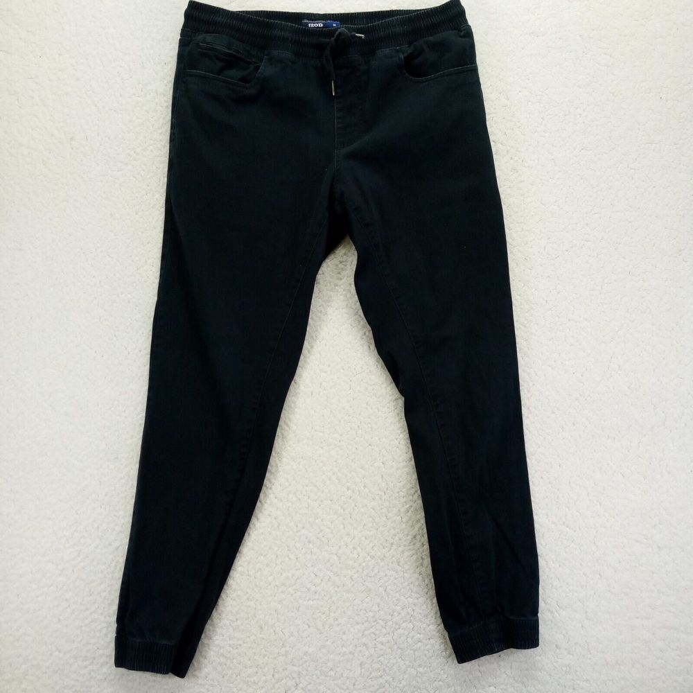 Izod Jogger Mens Medium (32x29) Slim Taper Dark Blue Stretch Drawstring Chambray